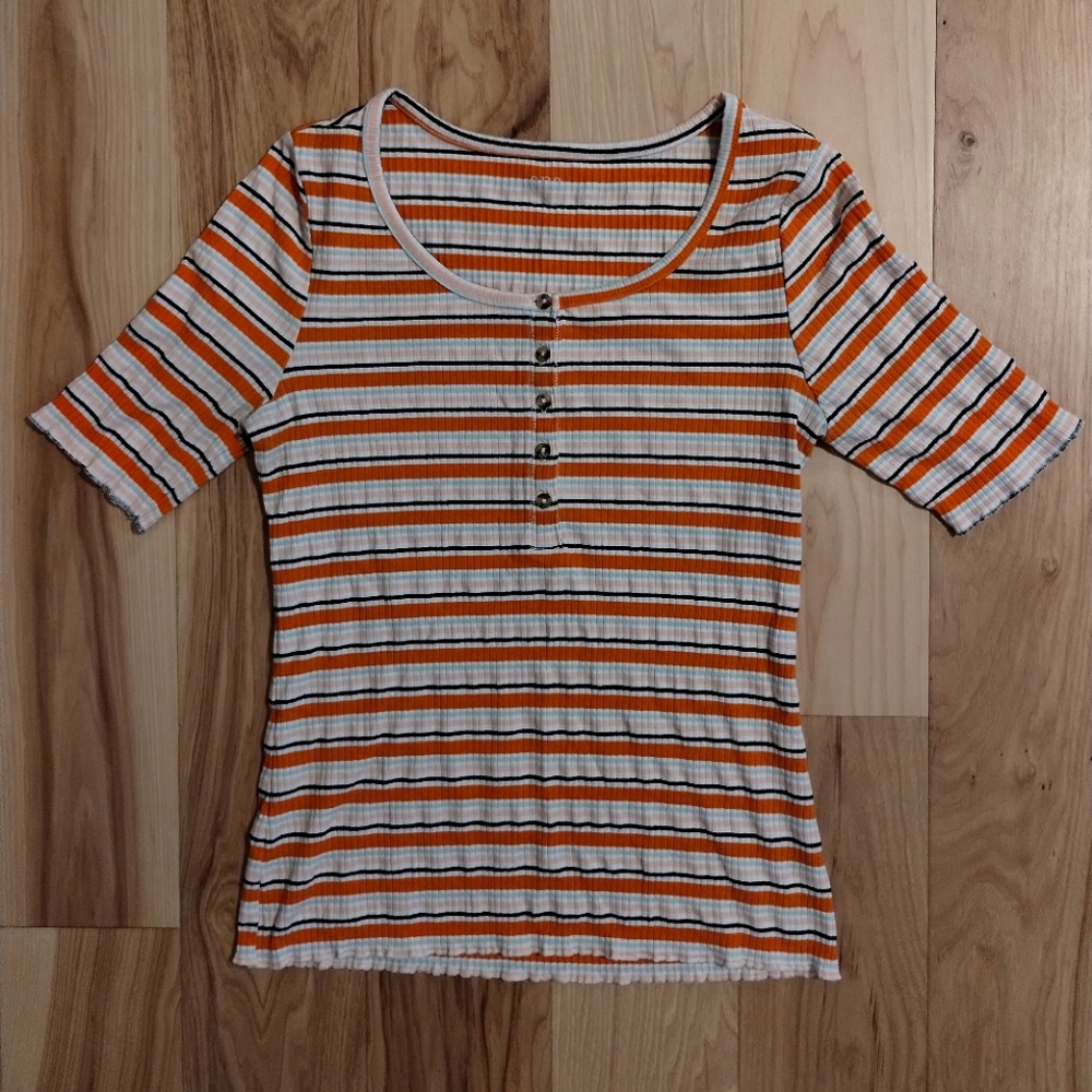 A.n.a. ribbed 1/4 button up shirt with positive summer vibes